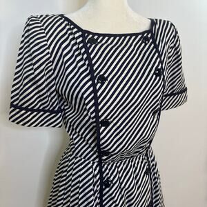 Vintage 1980’s Oscar de La Renta Striped Cotton Button Front Dress